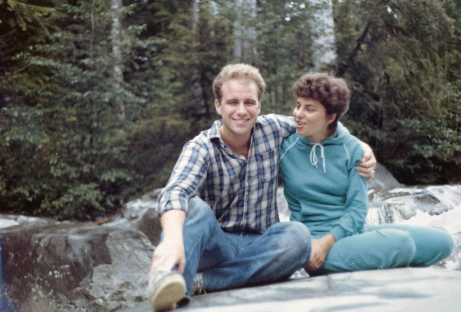 John and Corinne Handy on rocks along the Central Coast, early 1980s